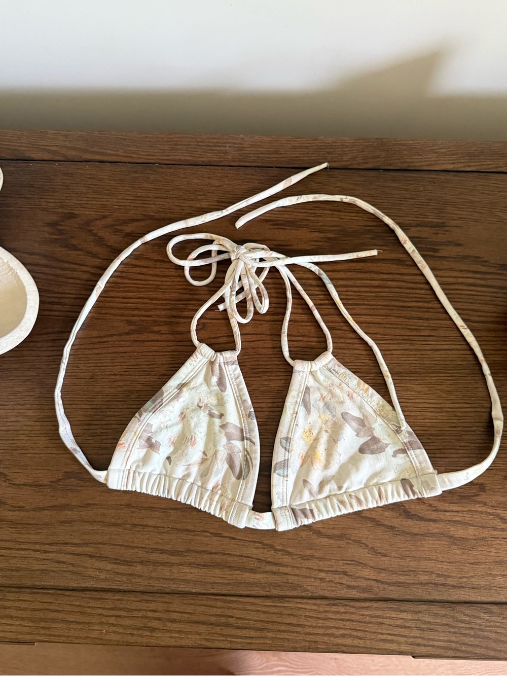 Montce Floral Triangle Bikini Top in Cream with Pastel Accents